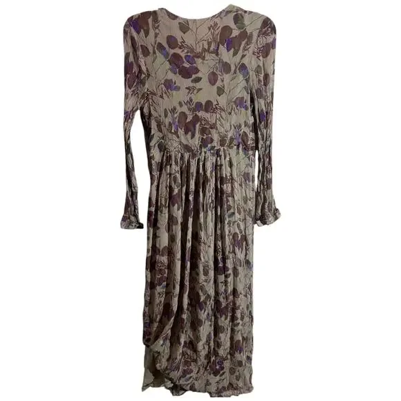 Soft Surroundings Dress Taupe Floral Peasant Chiffon Prairie Women's Size 8 - Picture 4 of 12